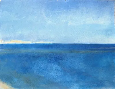Gouache painting of sea horizon near Siracusa
