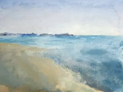 Gouache painting of sunlight on the sea near Ortigia