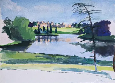 Gouache painting of the gardens at Blenheim Palace